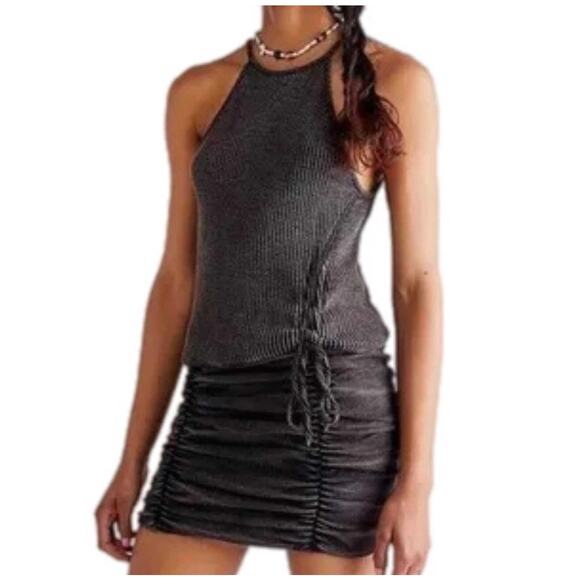 NWT Free People Black/Gray High Neck Mini Dress – Size S, 100% Cotton - Picture 1 of 7